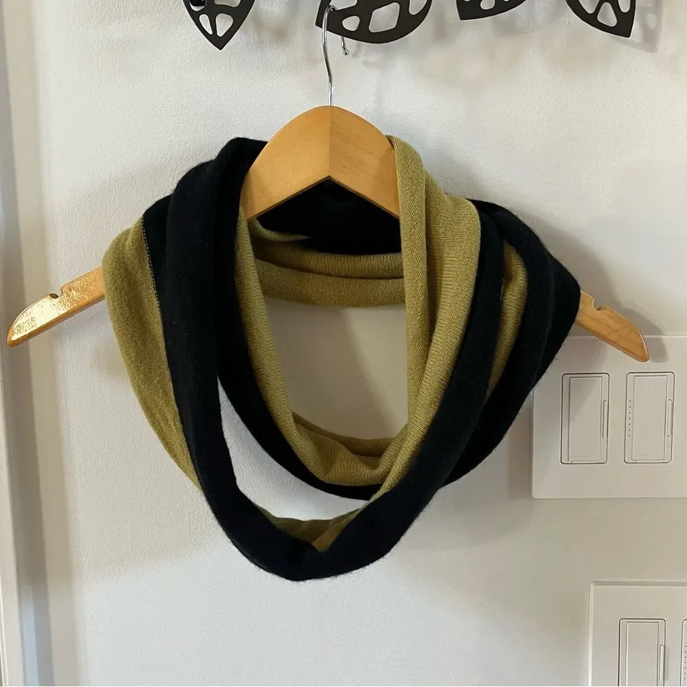 Brodie Cashmere Color-block 100% Cashmere Infinity Scarf In Green Black NWOT